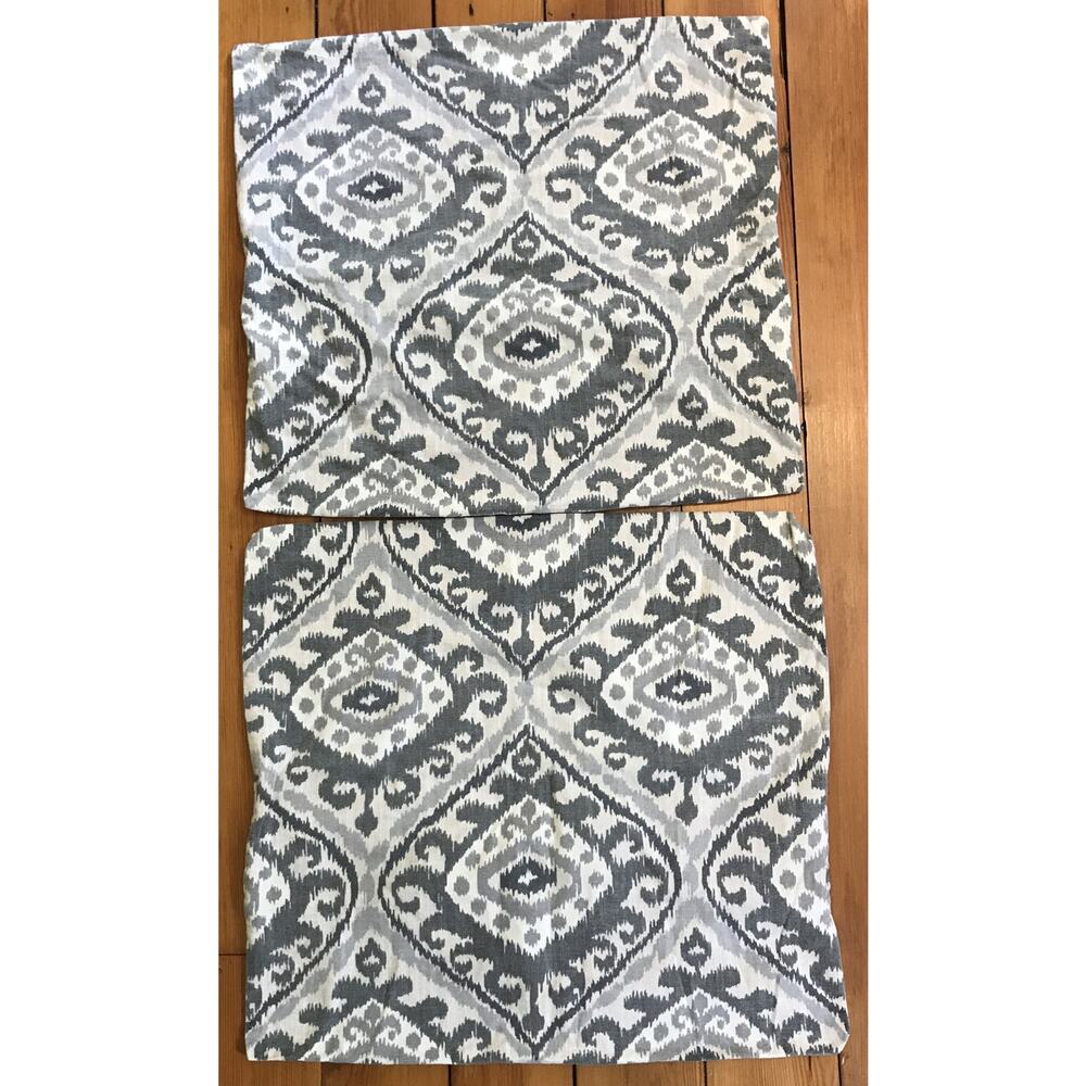 Set Pair 2 Euro Style Damask Gray Cotton Canvas Throw Pillow Cases 22" x 24"